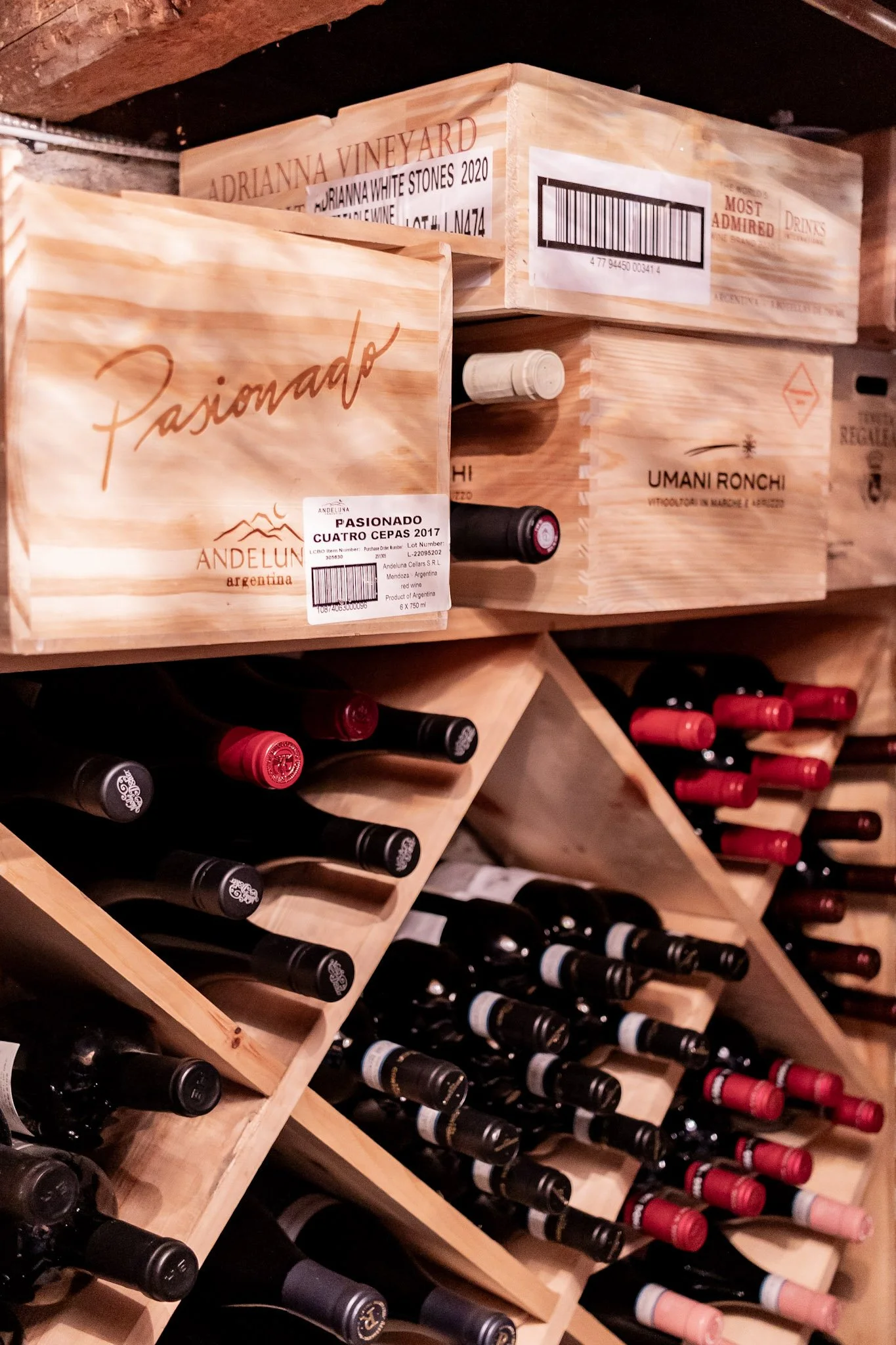 Wine bottles and wooden cases in Devlin’s Country Bistro’s cellar