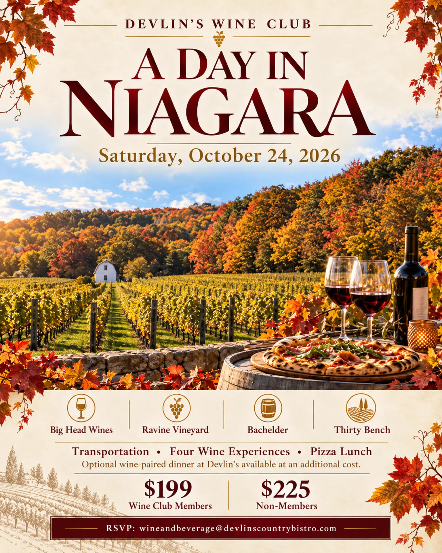 A Day in Niagara, Devlin’s WineClub event flyer